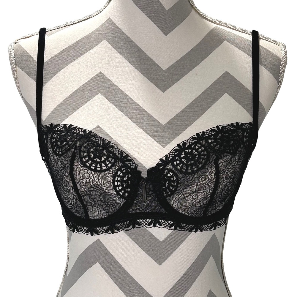 Simone Perele Black Lace Demi Bra Underwire Adjustable Straps 34C‎ US 90C France